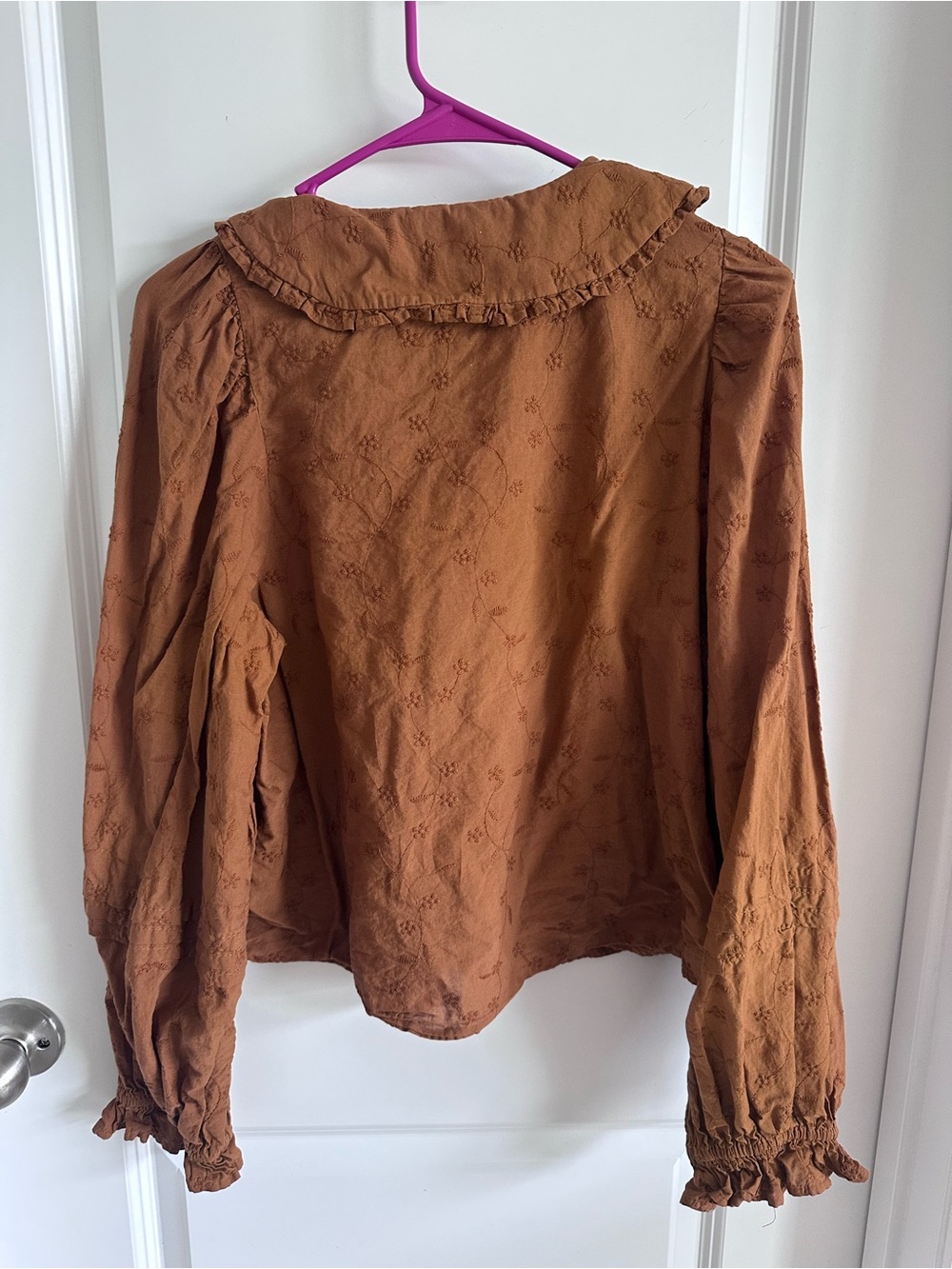 Universal Thread Brown Ruffled Collar Button-Front Blouse - Picture 2 of 2